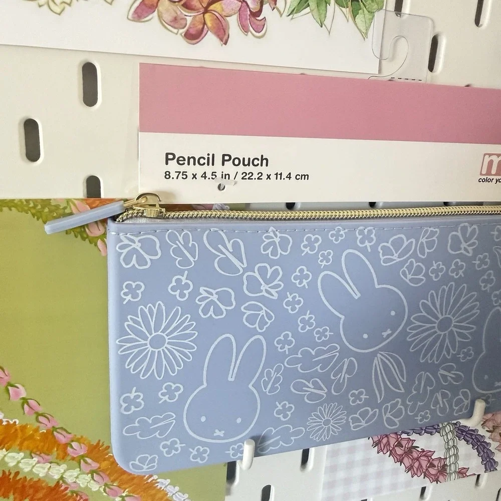 MIFFY Bunny‎ Flowers Lavender Blue Silicone Pencil Pouch 8.75